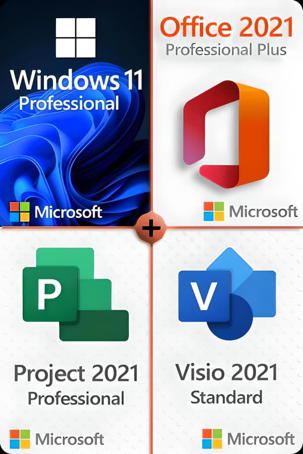 Windows 11 Professional + Project 2021 Professional + Office 2021 Professional + Visio 2021 Standard LICENSE FOR 3 DEVICES
