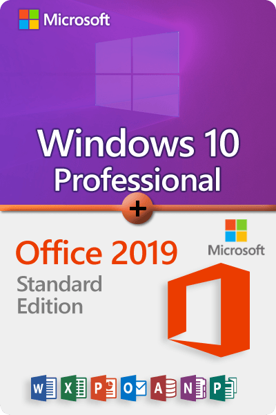 Microsoft Windows 10 Professional + Microsoft Office 2019 Standard license  for 3 Pcs