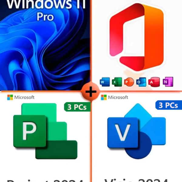 Microsoft Windows 11 Pro + Microsoft Project 2024 Pro + Microsoft Office 2024 Pro + Microsoft Visio 2024 Pro Premium license for 3 devices