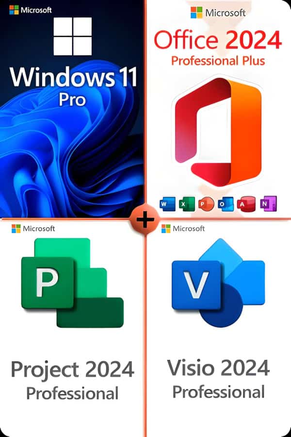 Microsoft Windows 11 Pro + Microsoft Project 2024 Pro + Microsoft Office 2024 Pro + Microsoft Visio 2024 Pro Premium license for 3 devices