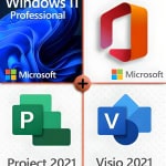 Microsoft Windows 11 Pro + Project 2021 Pro + Office 2021 Pro Plus + Visio 2021 Standard Premium license for 3 devices